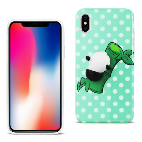 Reiko iPhone X/iPhone XS TPU Design Case with 3D Soft Silicone Poke Squishy Panda in Green | MaxStrata