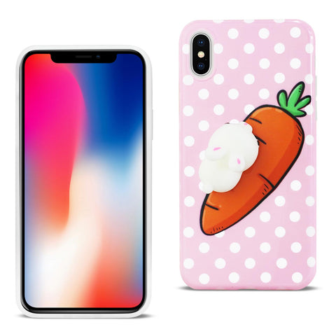 Reiko iPhone X/iPhone XS TPU Design Case with 3D Soft Silicone Poke Squishy Rabbit in Pink | MaxStrata