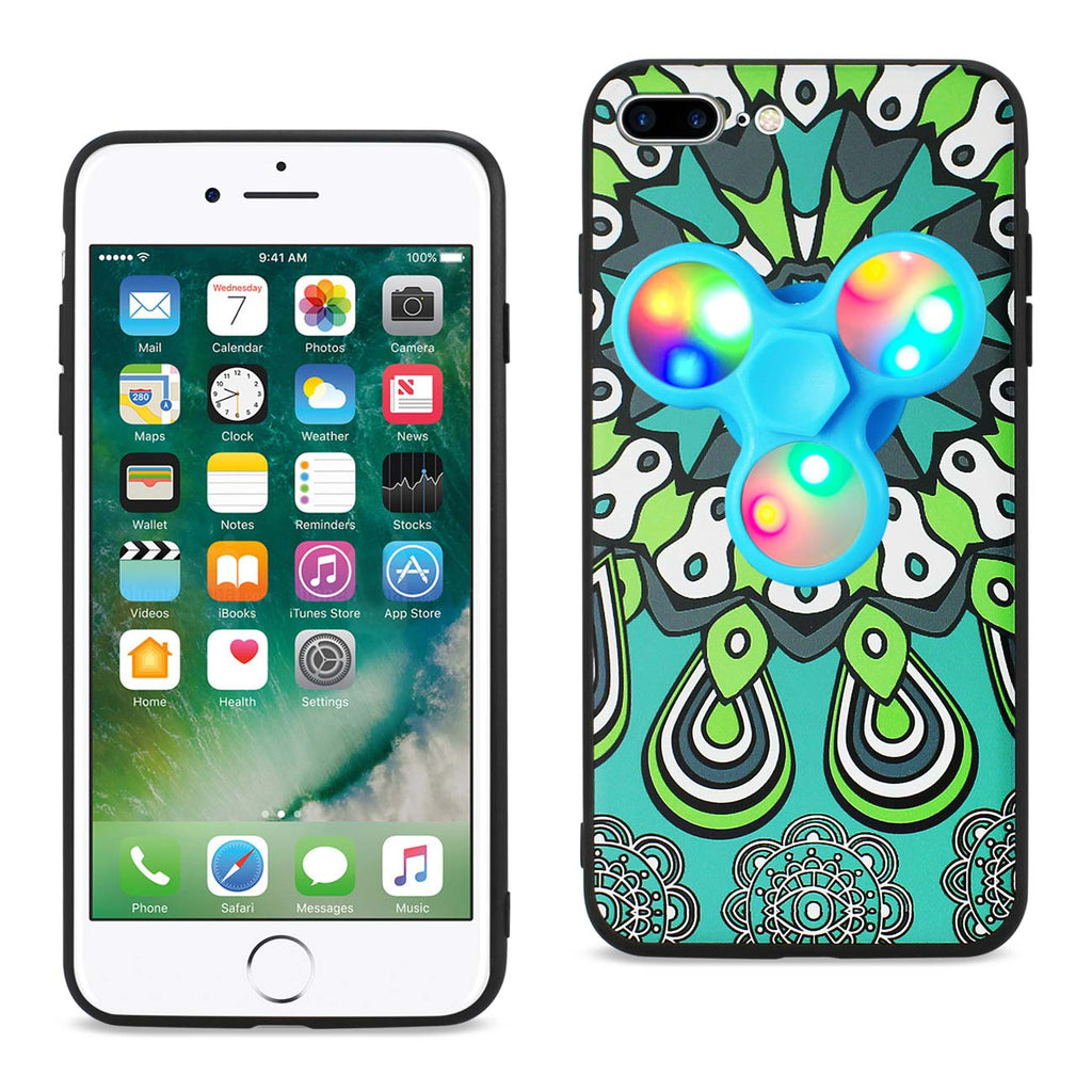 Reiko Design The Inspiration of Peacock iPhone 8 Plus/ 7 Plus Case with LED Fidget Spinner Clip On in Turquoise | MaxStrata