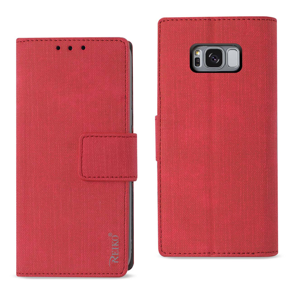 Reiko Samsung S8 Edge/ S8 Plus Denim Wallet Case with Gummy Inner Shell & Kickstand Function in Red | MaxStrata