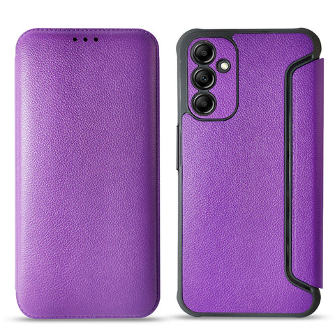Reiko Magnetic Wallet Leather Phone Case for Samsung Galaxy S23 Ultra in Purple