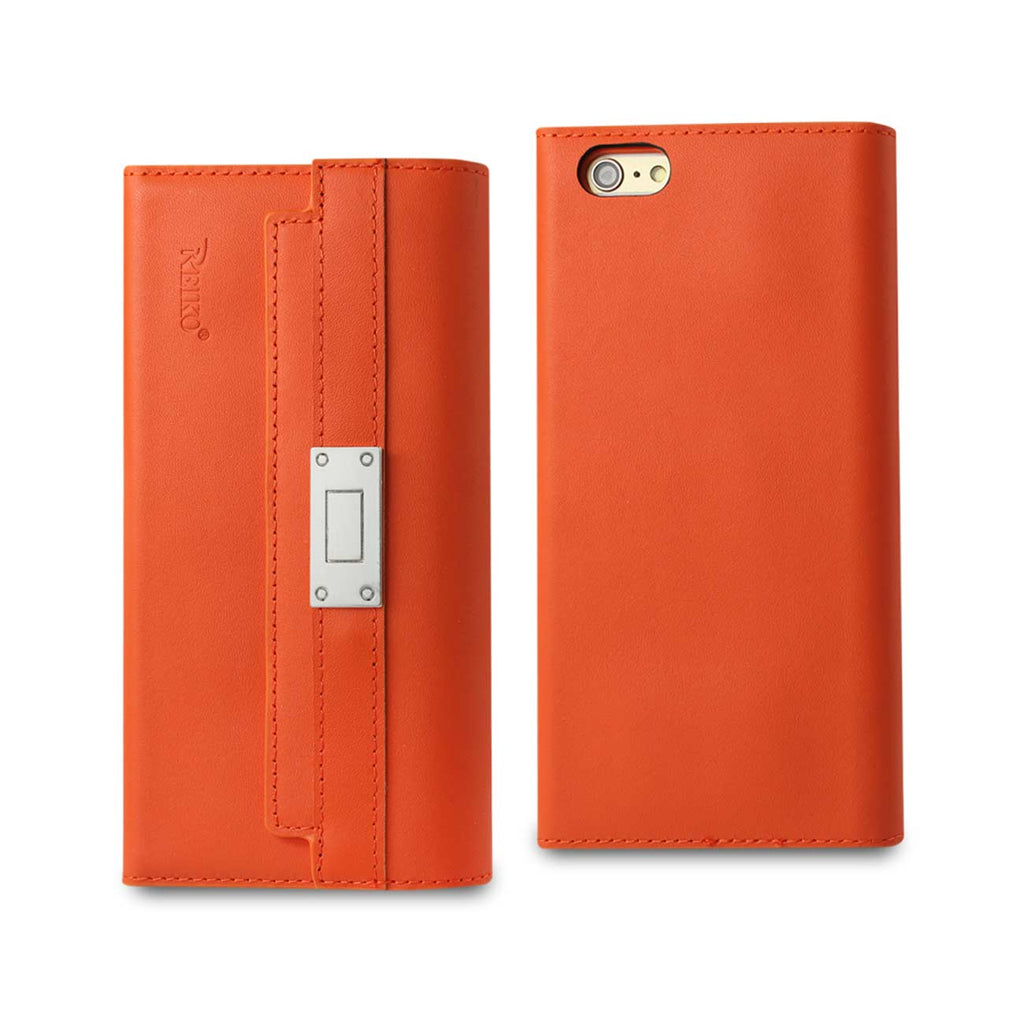 Reiko iPhone 6S Plus Genuine Leather RFID Wallet Case & Metal Buckle Belt in Tangerine | MaxStrata