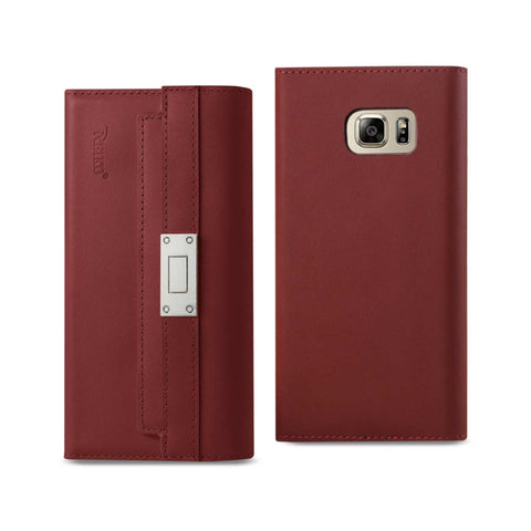 Reiko Samsung Galaxy Note 5 Genuine Leather RFID Wallet Case & Metal Buckle Belt in Burgundy | MaxStrata