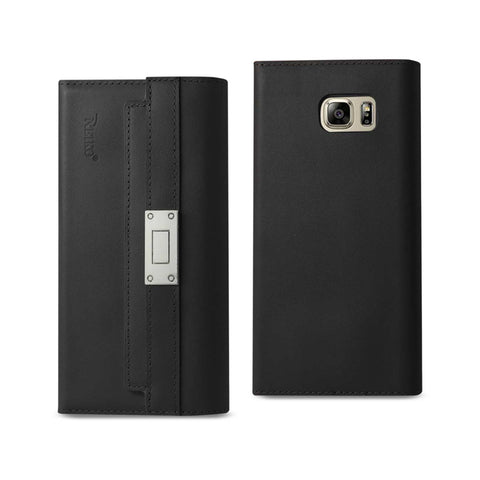 Reiko Samsung Galaxy Note 5 Genuine Leather RFID Wallet Case & Metal Buckle Belt in Black | MaxStrata