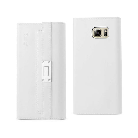 Reiko Samsung Galaxy Note 5 Genuine Leather RFID Wallet Case & Metal Buckle Belt in Ivory | MaxStrata