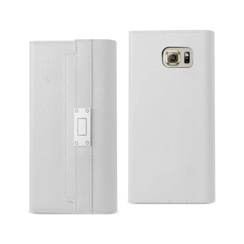 Reiko Samsung Galaxy S6 Genuine Leather RFID Wallet Case & Metal Buckle Belt in Ivory | MaxStrata