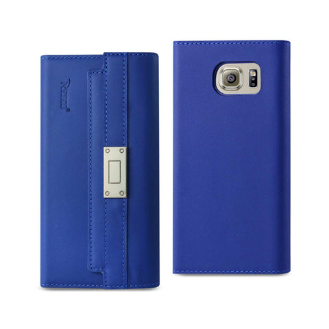 Reiko Samsung Galaxy S6 Genuine Leather RFID Wallet Case & Metal Buckle Belt in Ultramarine | MaxStrata
