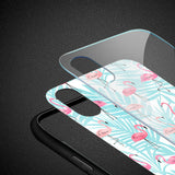 Reiko iPhone X/XS Hard Glass Design TPU Case with Flamingo Design in Pink | MaxStrata