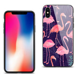 Reiko iPhone X/XS Hard Glass Design TPU Case with Flamingo Design in Purple