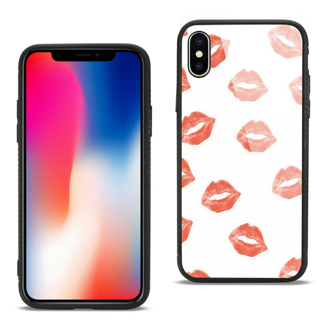 Reiko iPhone X/iPhone XS Hard Glass Design TPU Case with Lipstick Kiss Pattern | MaxStrata