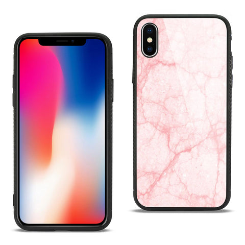 Reiko iPhone X/iPhone XS Hard Glass Design TPU Case with Pink Marble | MaxStrata