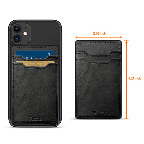 Reiko Leather Adhesive Pocket Card Holder with Two Slots in Black | MaxStrata