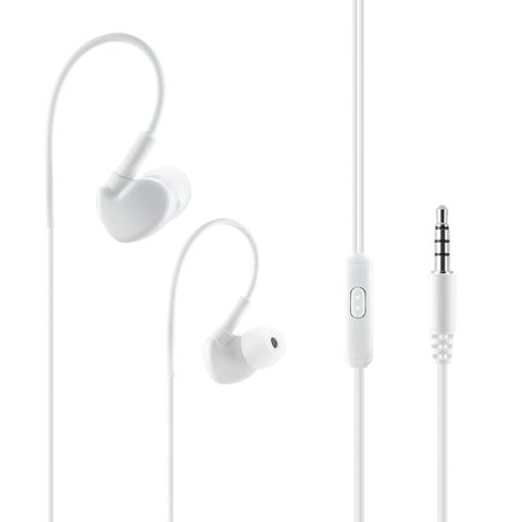 Reiko Universal Sport Stereo Earphones W. Tangle Free Noodle Cable & Mic in White | MaxStrata