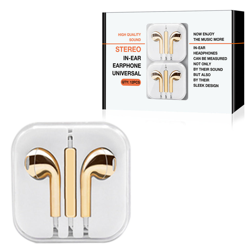 Reiko 3.5Mm Circular Earbuds with Mic & Volume Control in Gold (12Pcs)