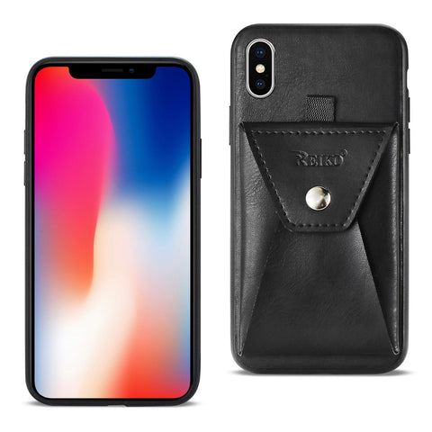 Reiko iPhone X/iPhone XS Durable Leather Protective Case with Back Pocket in Black | MaxStrata