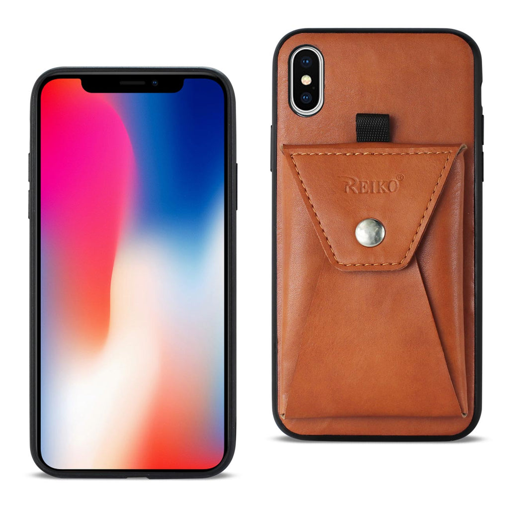 Reiko iPhone X/iPhone XS Durable Leather Protective Case with Back Pocket in Brown | MaxStrata