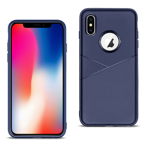 Reiko Apple iPhone X/XS TPU Leather Feel Case Leather Fit Flexible Slim Premium Case in Blue | MaxStrata