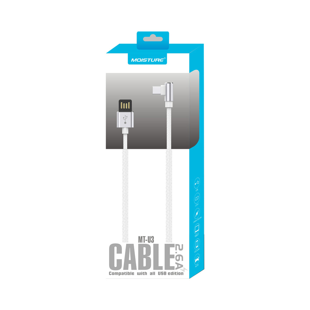 Reiko Moisture 2.6A Premium Full Steel USB to Type C Cable in Silver | MaxStrata