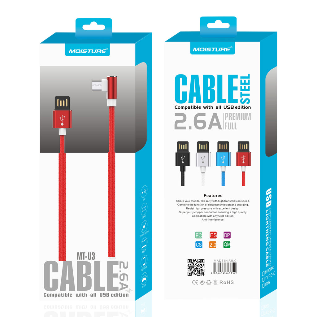 Reiko Moisture 2.6A Premium Full Steel USB to Micro Cable in Red | MaxStrata