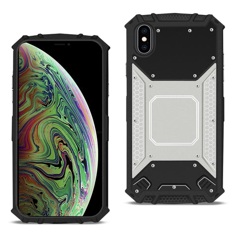 Reiko Apple iPhone XS Max Metallic Front Cover Case in Silver & Black | MaxStrata