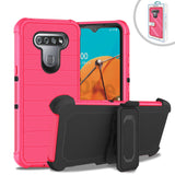 Reiko LG K51 3-in-1 Hybrid Heavy Duty Holster Combo Case in Hot Pink | MaxStrata