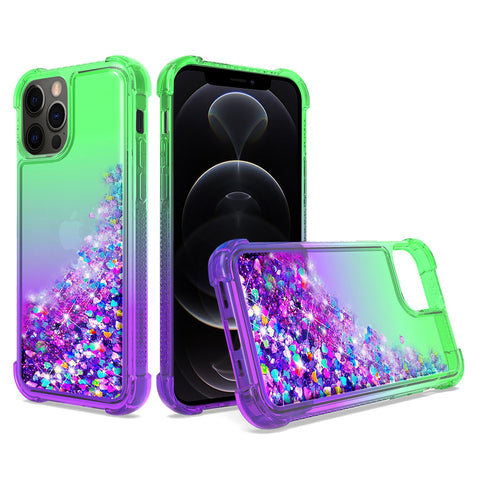 Reiko Shiny Flowing Glitter Liquid Bumper Case for Apple iPhone 12 Pro Max in Green | MaxStrata