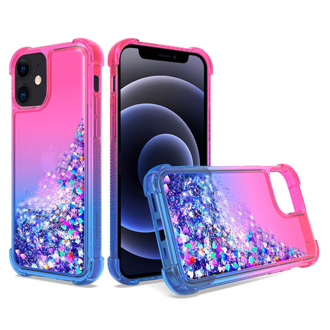 Reiko Shiny Flowing Glitter Liquid Bumper Case for Apple iPhone 12 Mini in Pink | MaxStrata