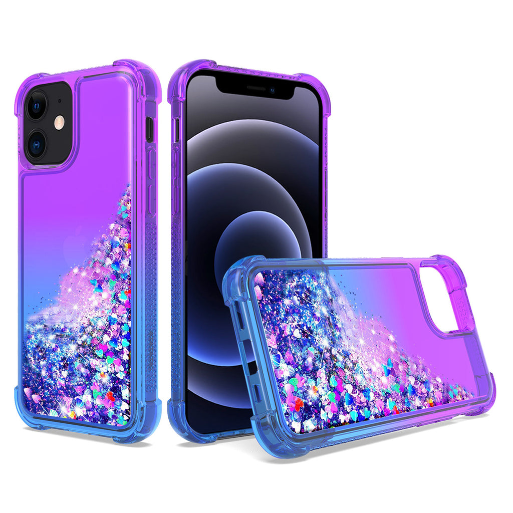 Reiko Shiny Flowing Glitter Liquid Bumper Case for Apple iPhone 12 Mini in Purple | MaxStrata