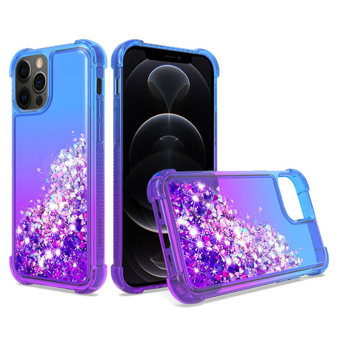 Reiko Shiny Flowing Glitter Liquid Bumper Case for Apple iPhone 12/iPhone 12 Pro in Blue | MaxStrata