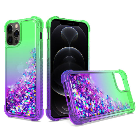 Reiko Shiny Flowing Glitter Liquid Bumper Case for Apple iPhone 12/iPhone 12 Pro in Green | MaxStrata