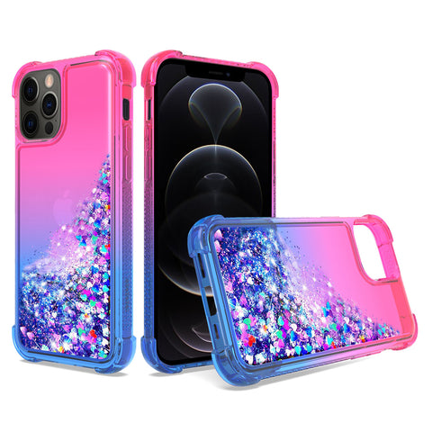 Reiko Shiny Flowing Glitter Liquid Bumper Case for Apple iPhone 12/iPhone 12 Pro in Pink | MaxStrata