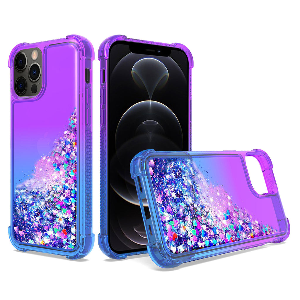 Reiko Shiny Flowing Glitter Liquid Bumper Case for Apple iPhone 12/iPhone 12 Pro in Purple | MaxStrata