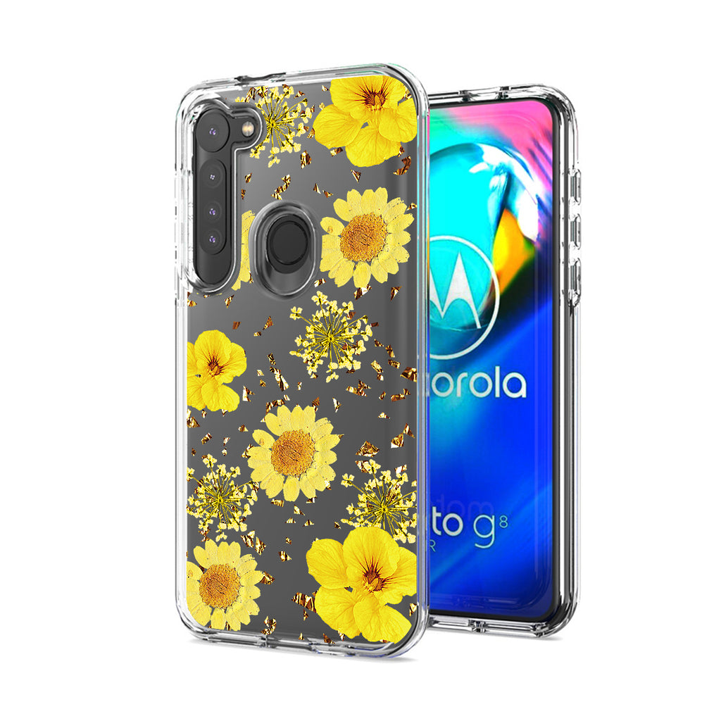 Reiko Pressed Dried Flower Design Phone Case for Motorola G Stylus in Yellow | MaxStrata