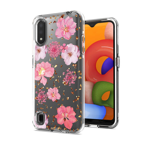 Reiko Pressed Dried Flower Design Phone Case for Samsung Galaxy A01 in Pink | MaxStrata