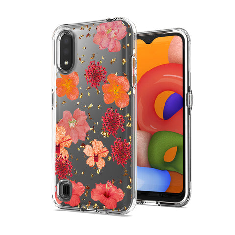 Reiko Pressed Dried Flower Design Phone Case for Samsung Galaxy A01 in Red | MaxStrata