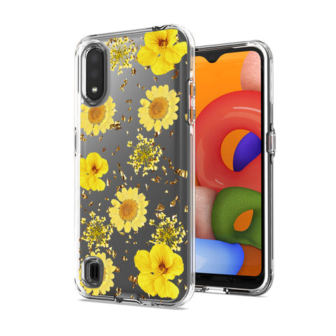 Reiko Pressed Dried Flower Design Phone Case for Samsung Galaxy A01 in Yellow | MaxStrata