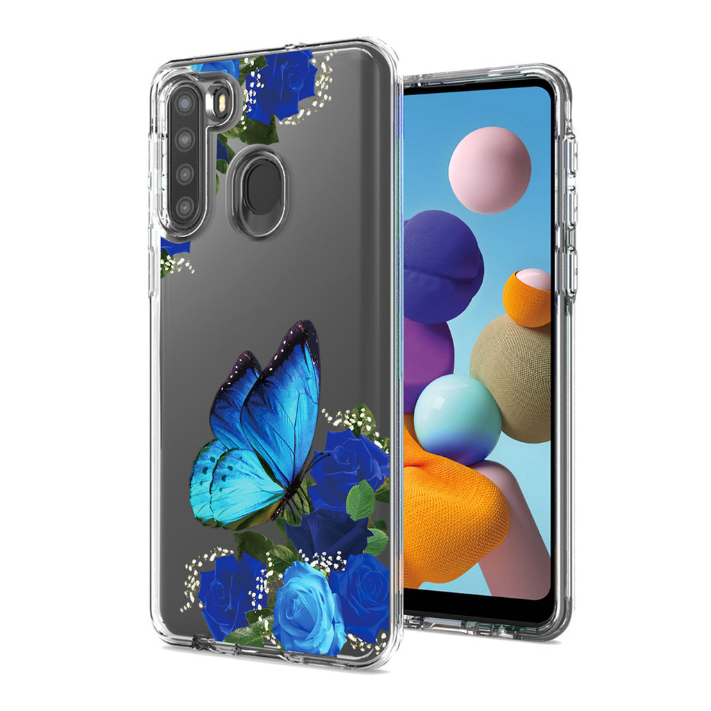Reiko Pressed Dried Flower Design Phone Case for Samsung Galaxy A21 in Blue | MaxStrata