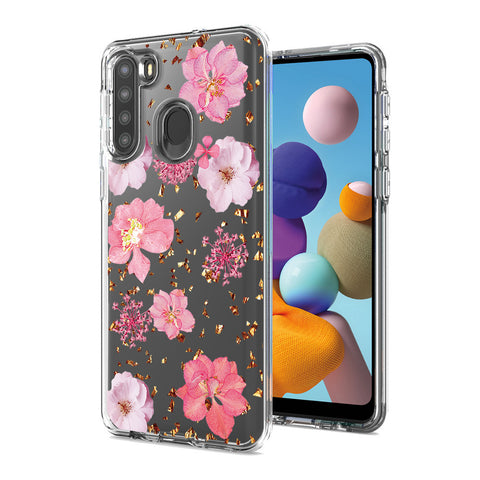 Reiko Pressed Dried Flower Design Phone Case for Samsung Galaxy A21 in Pink | MaxStrata