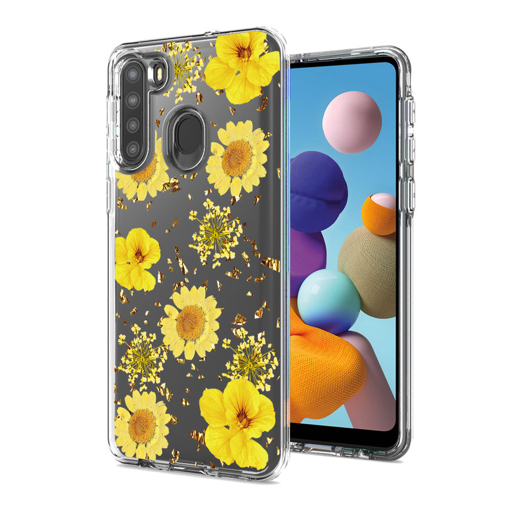 Reiko Pressed Dried Flower Design Phone Case for Samsung Galaxy A21 in Yellow | MaxStrata