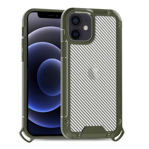 Reiko Shockproof PC Bumper Case with Carbon Fiber Pattern in Green for iPhone 12 Mini | MaxStrata