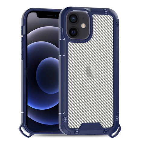 Reiko Shockproof PC Bumper Case with Carbon Fiber Pattern in Navy for iPhone 12 Mini | MaxStrata