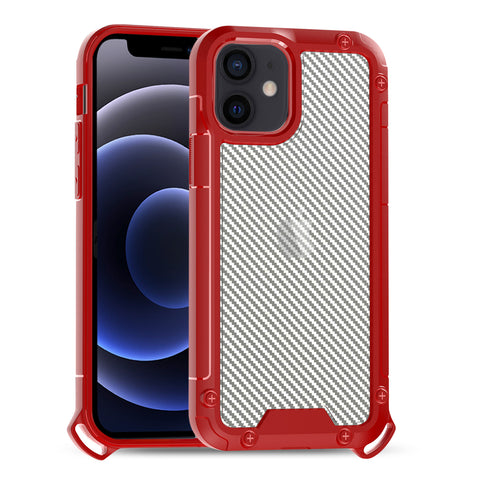 Reiko Shockproof PC Bumper Case with Carbon Fiber Pattern in Red for iPhone 12 Mini | MaxStrata