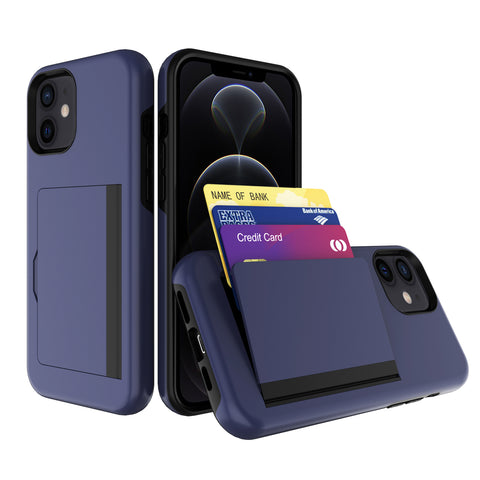 Reiko TPU PC Hybrid 2-in-1 Flip Card Holder Phone Case for Apple iPhone 12 Mini in Navy | MaxStrata