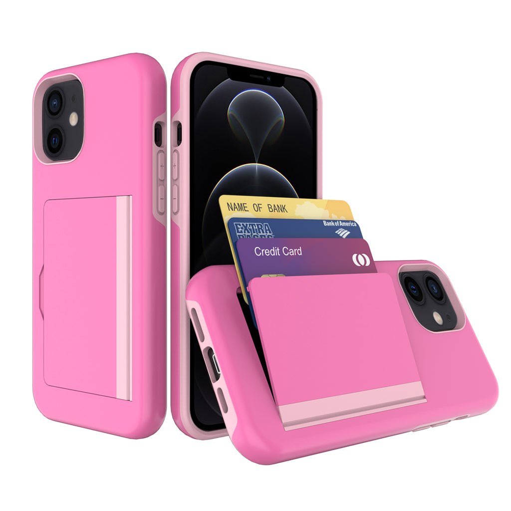 Reiko TPU PC Hybrid 2-in-1 Flip Card Holder Phone Case for Apple iPhone 12 Mini in Pink | MaxStrata