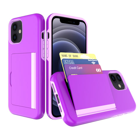 Reiko TPU PC Hybrid 2-in-1 Flip Card Holder Phone Case for Apple iPhone 12 Mini in Purple | MaxStrata