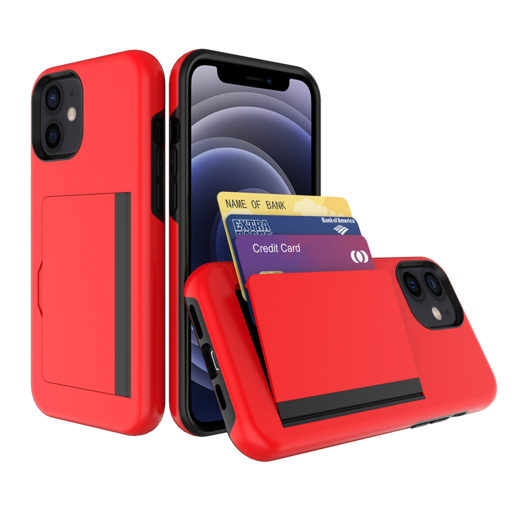 Reiko TPU PC Hybrid 2-in-1 Flip Card Holder Phone Case for Apple iPhone 12 Mini in Red | MaxStrata