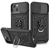 Reiko Kickstand Ring Holder with Slide Camera Cover TPU Magnetic Car Mount for Apple iPhone 13 in Black