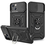 Reiko Kickstand Ring Holder with Slide Camera Cover TPU Magnetic Car Mount for Apple iPhone 13 in Black | MaxStrata