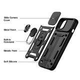 Reiko Kickstand Ring Holder with Slide Camera Cover TPU Magnetic Car Mount for Apple iPhone 13 in Black | MaxStrata