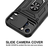Reiko Kickstand Ring Holder with Slide Camera Cover TPU Magnetic Car Mount for Apple iPhone 13 in Black | MaxStrata
